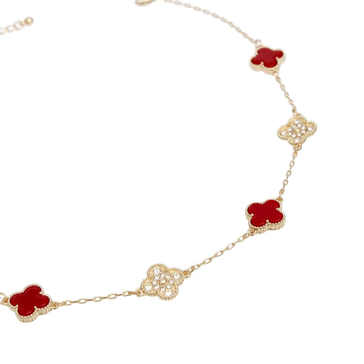 Elegant Gold Red Clover Pendant Necklace