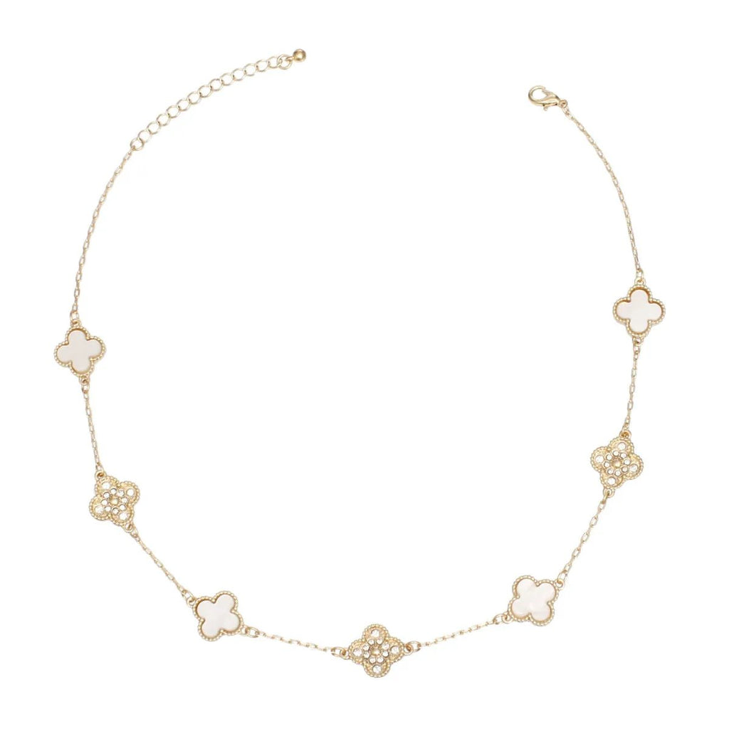 Elegant Gold White Clover Pendant Necklace