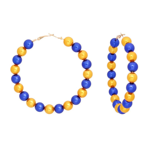 Elegant Hoop Pearl Bead Earrings: Timeless Sophistication for All Occasions | Blue/Gold Pinktown