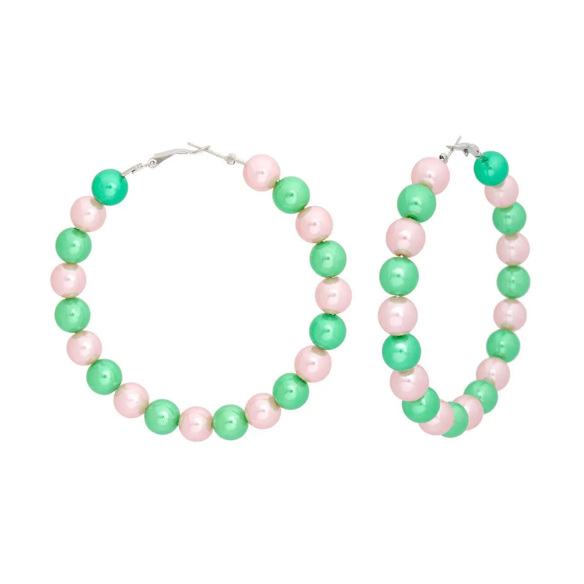 Elegant Hoop Pearl Bead Earrings: Timeless Sophistication for All Occasions | Pink/Green Jewelry Bubble