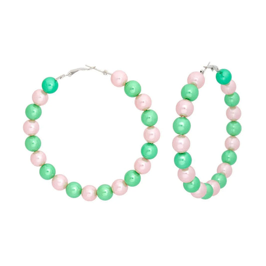 Elegant Hoop Pearl Bead Earrings: Timeless Sophistication for All Occasions | Pink/Green Pinktown