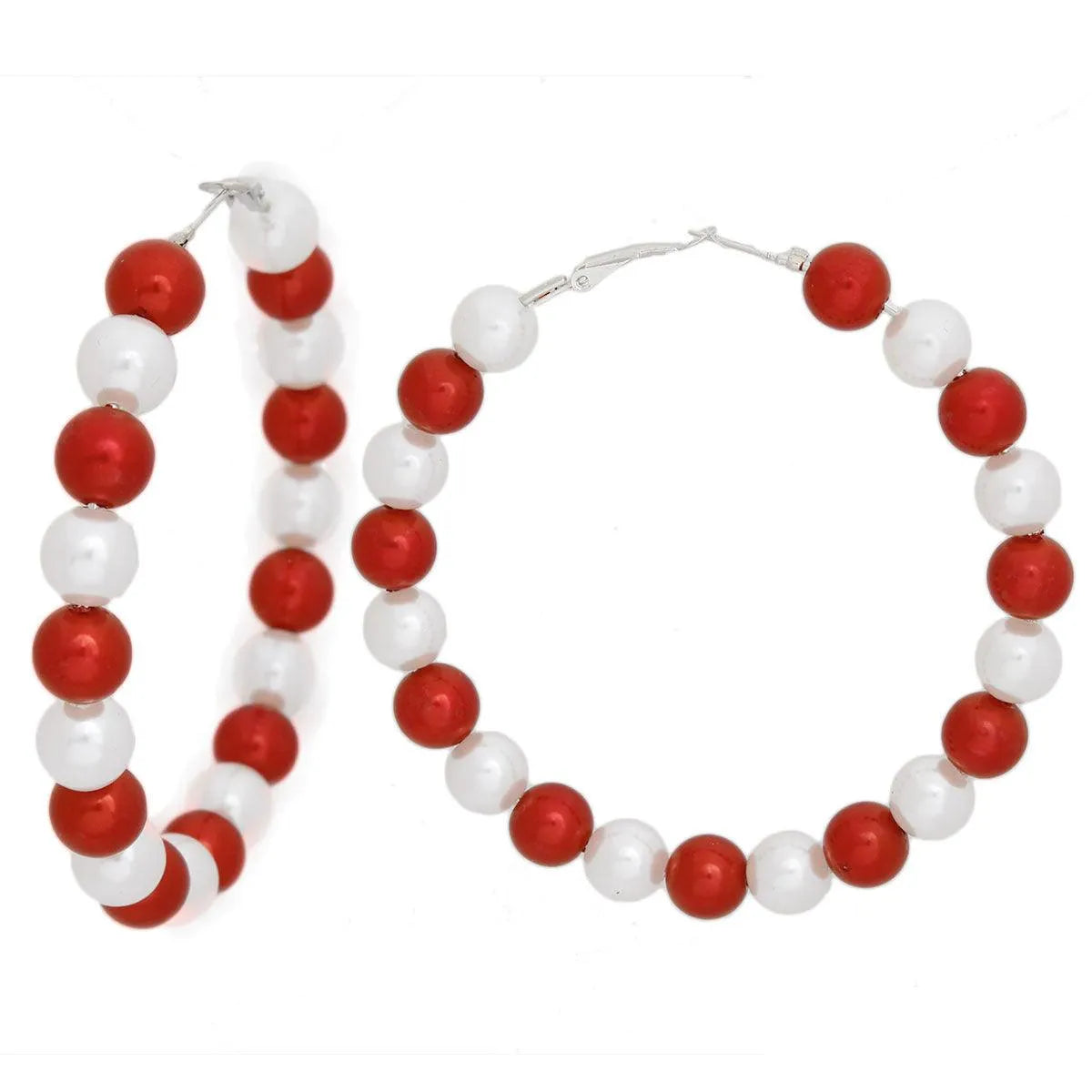 Elegant Hoop Pearl Bead Earrings: Timeless Sophistication for All Occasions | Red/White Jewelry Bubble