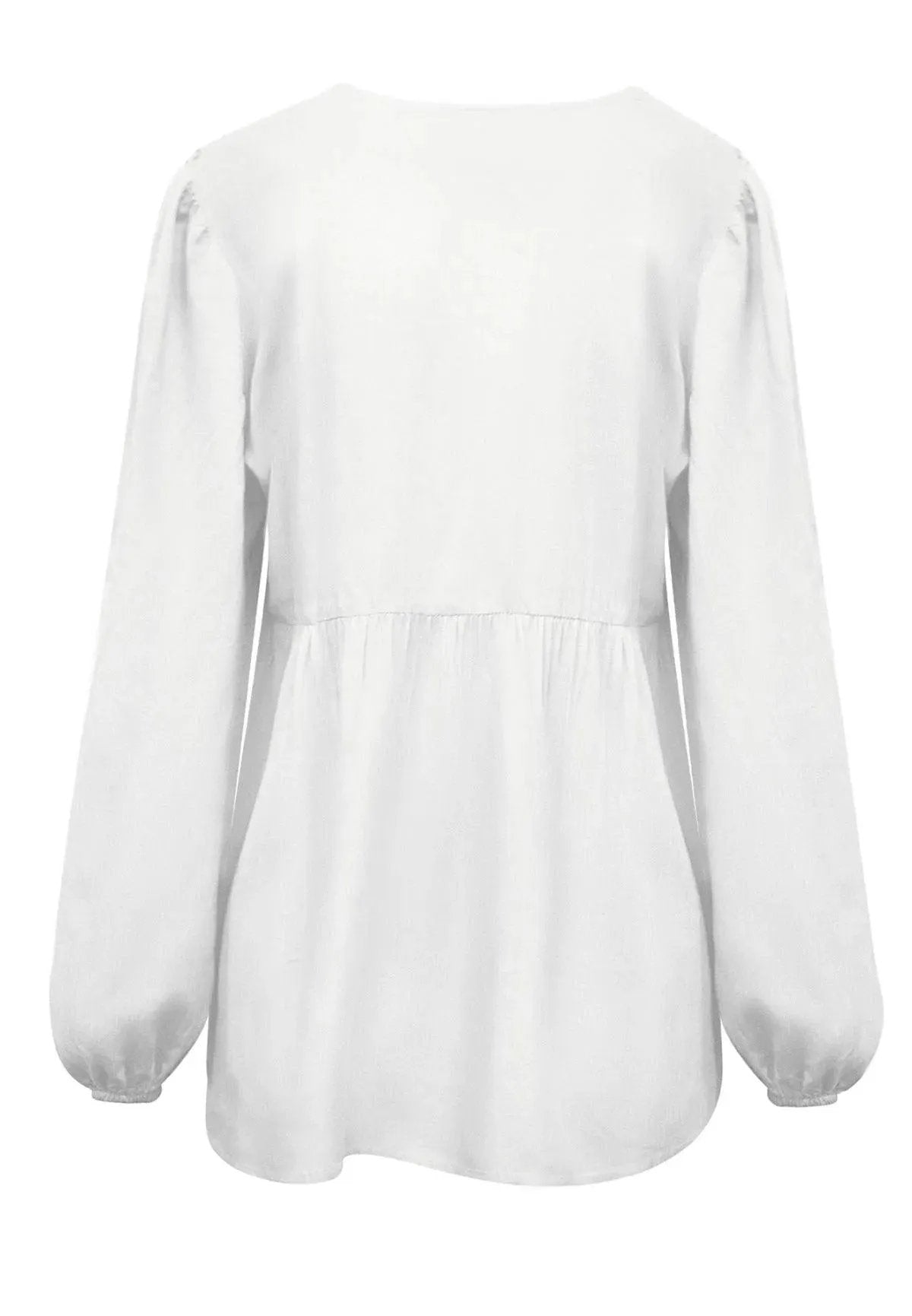 Elegant Lace Embroidered Lantern Sleeve Buttoned Blouse