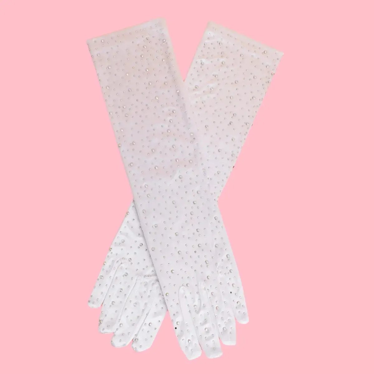 Elegant Light Gray Satin Finish Bridal Gloves with Dazzling Silver Rhinestones - Chic Long Women's Wedding Accessory