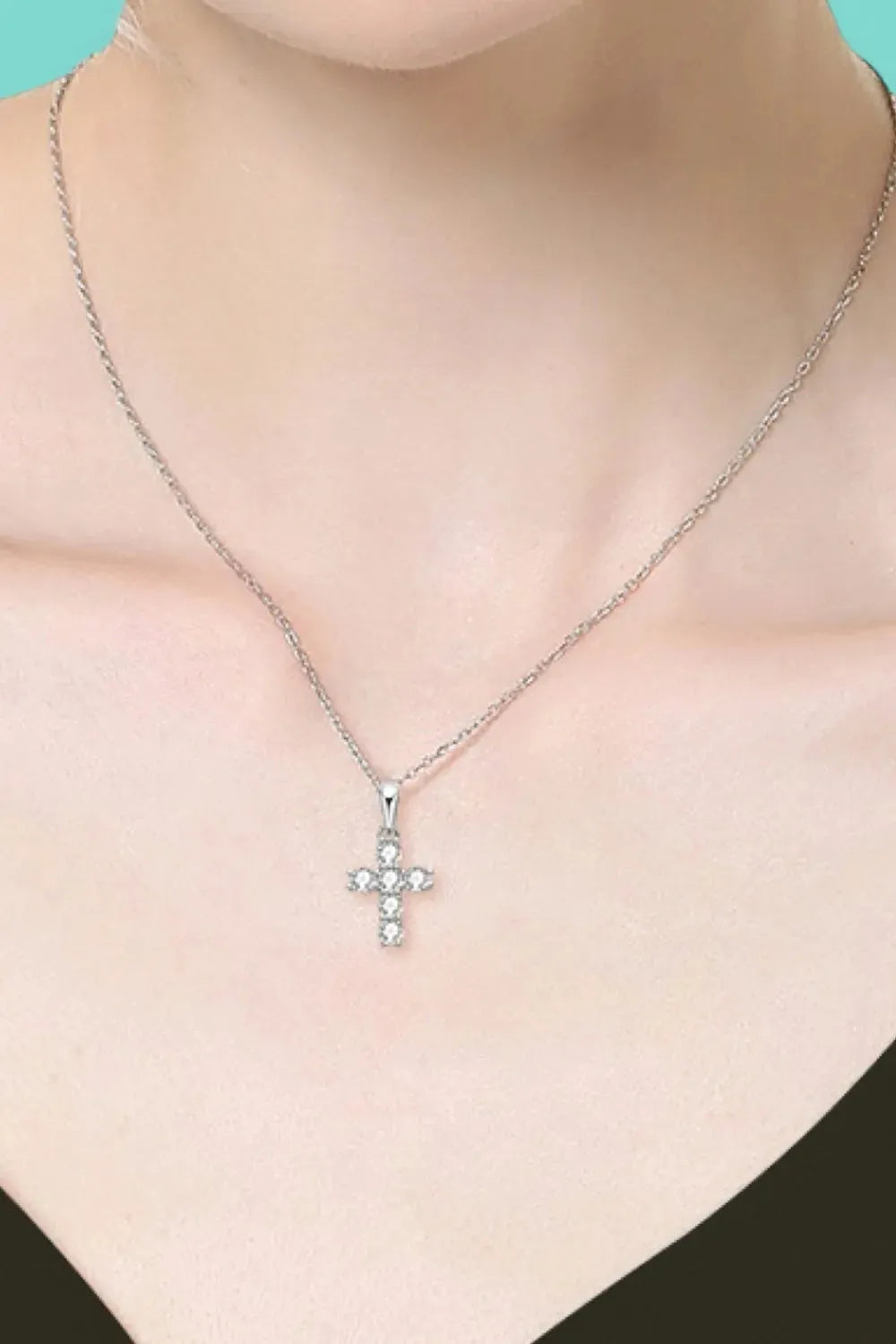 Elegant Moissanite Cross Necklace - Sterling Silver