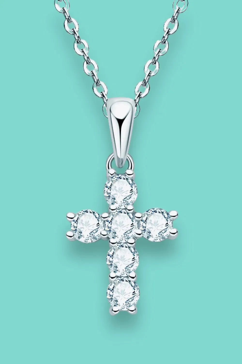 Elegant Moissanite Cross Necklace - Sterling Silver