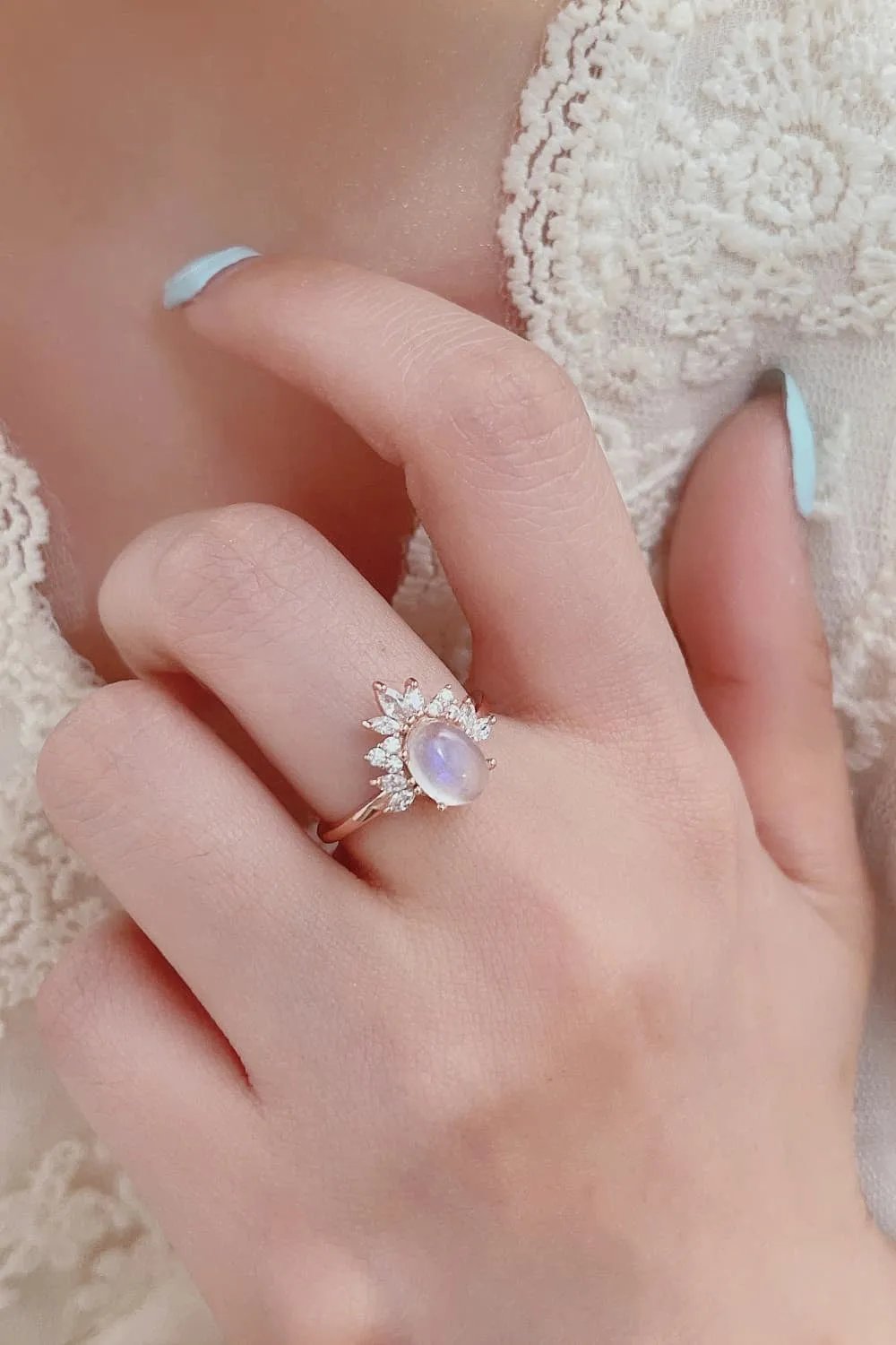 Elegant Moonstone Ring - 18K Rose Gold-Plated