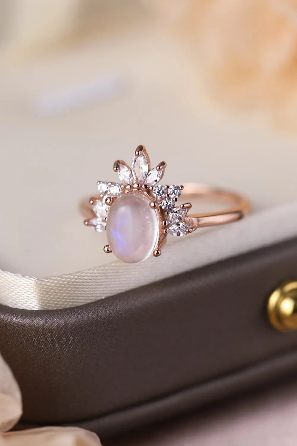 Elegant Moonstone Ring - 18K Rose Gold-Plated