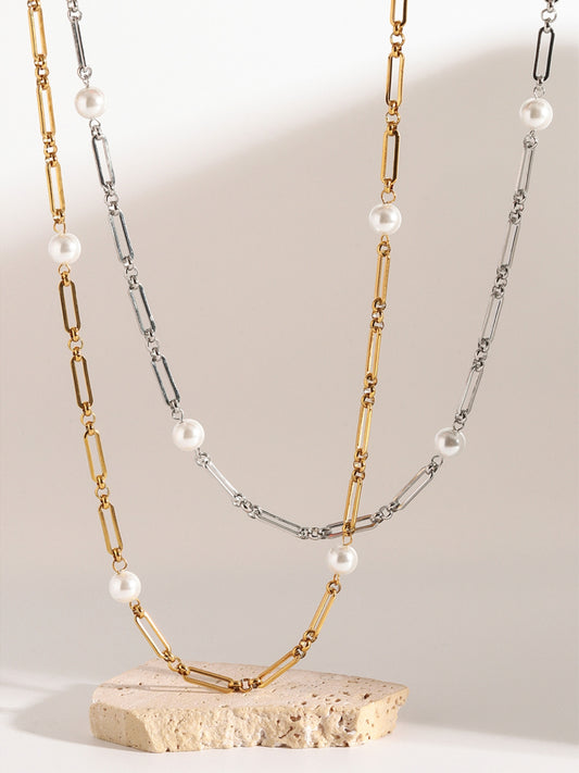 Elegant Paperclip Chain Necklace with Faux Pearls Jewelry Bubble