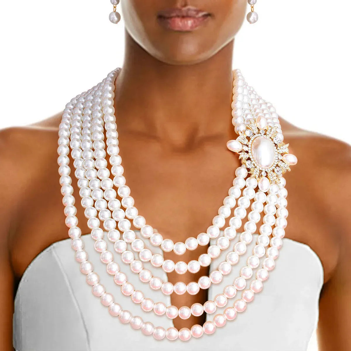 Elegant Pearl Necklace & Matching Earrings Ensemble: Classic Collection Jewelry Bubble