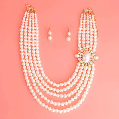 Elegant Pearl Necklace & Matching Earrings Ensemble: Classic Collection Jewelry Bubble