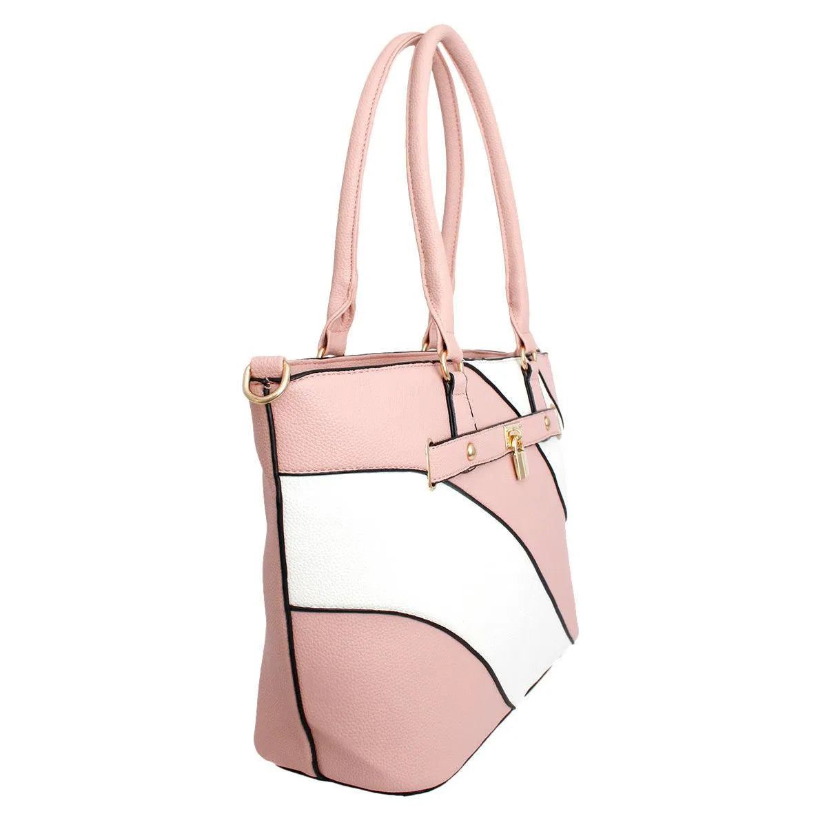 Elegant Pink and White Wavy Stripe Women's Tote Handbag - Vegan Faux Leather Statement Piece Jewelry Bubble