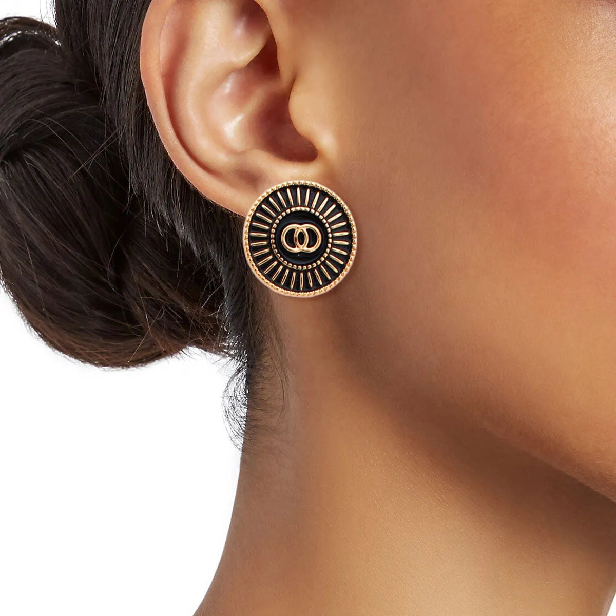 Elegant Ra Burst Stud Earrings in Black/Gold for Chic Style Jewelry Bubble