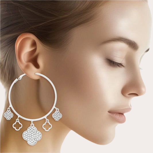 Elegant Silver Clover Hoop Earrings Pinktown