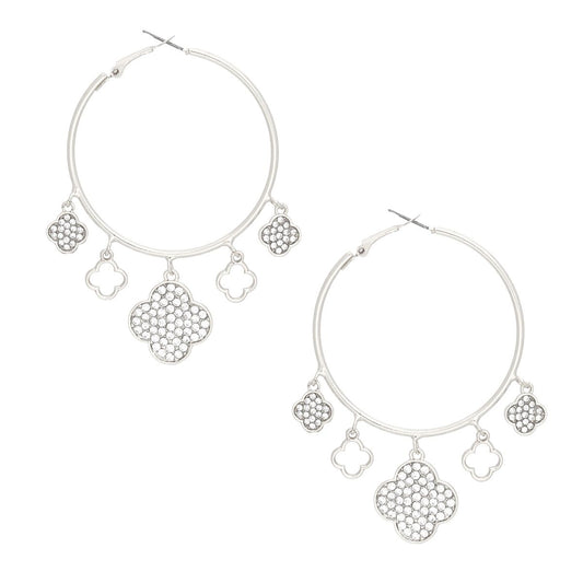 Elegant Silver Clover Hoop Earrings Pinktown