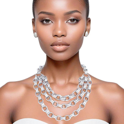 Elegant Silver Double Link Layered Necklace Set for Women - Trendy & Chic Design Jewelry Bubble