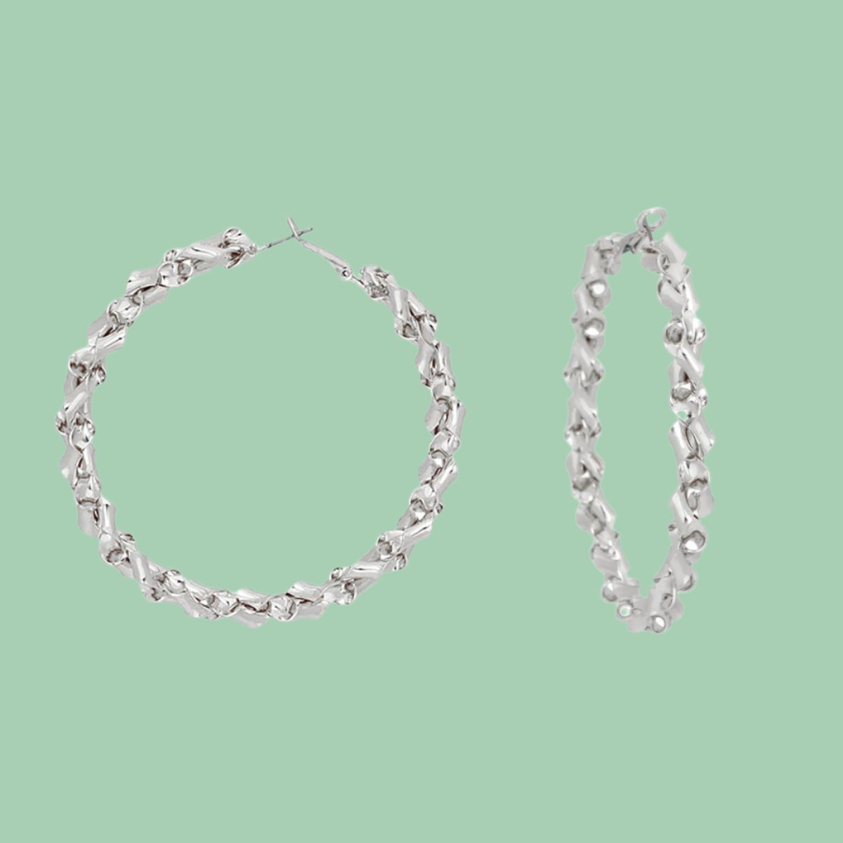 Elegant Silver Tone Twisted Hoop Earrings – Stylish Chunky Chain Design for a Trendy Look for Women Jewelry Bubble