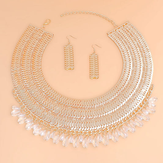 Elegant Statement Necklace and Earring Set - Gold Plated with Crystal Accents Pinktown