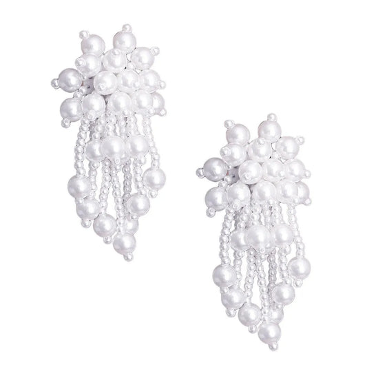 Elegant White Pearl Cluster Drop Earrings - Stand Out in Style & Sophistication Jewelry Bubble