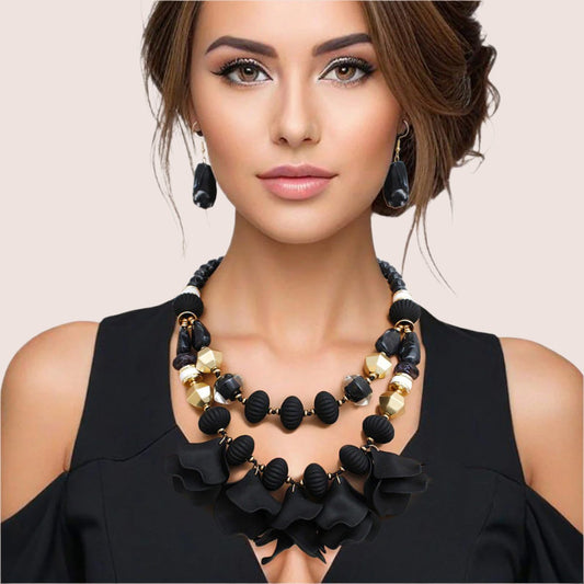 Elegant Women's Black Beaded Necklace Set Jewelry Bubble