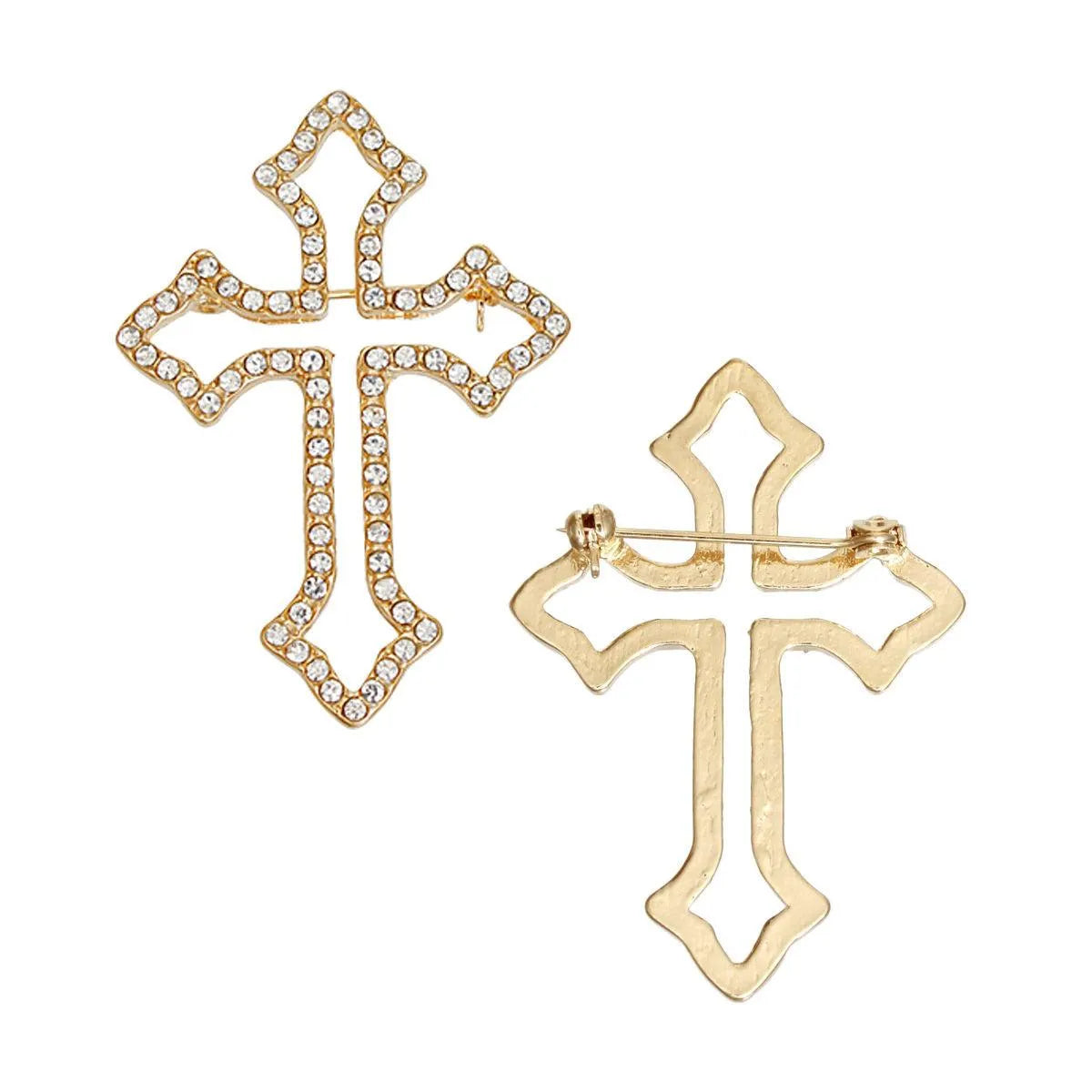 Elegant Women's Brooch - Rhinestone Cross Gold Tone Jewelry Bubble