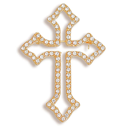 Elegant Women's Brooch - Rhinestone Cross Gold Tone Jewelry Bubble