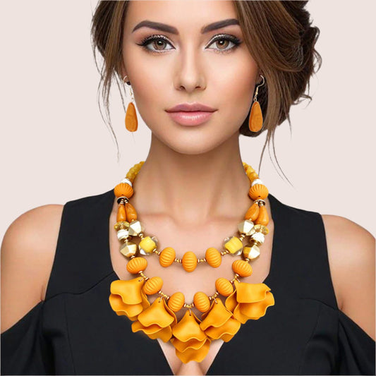 Elegant Women's Mustard Beaded Necklace Set Jewelry Bubble