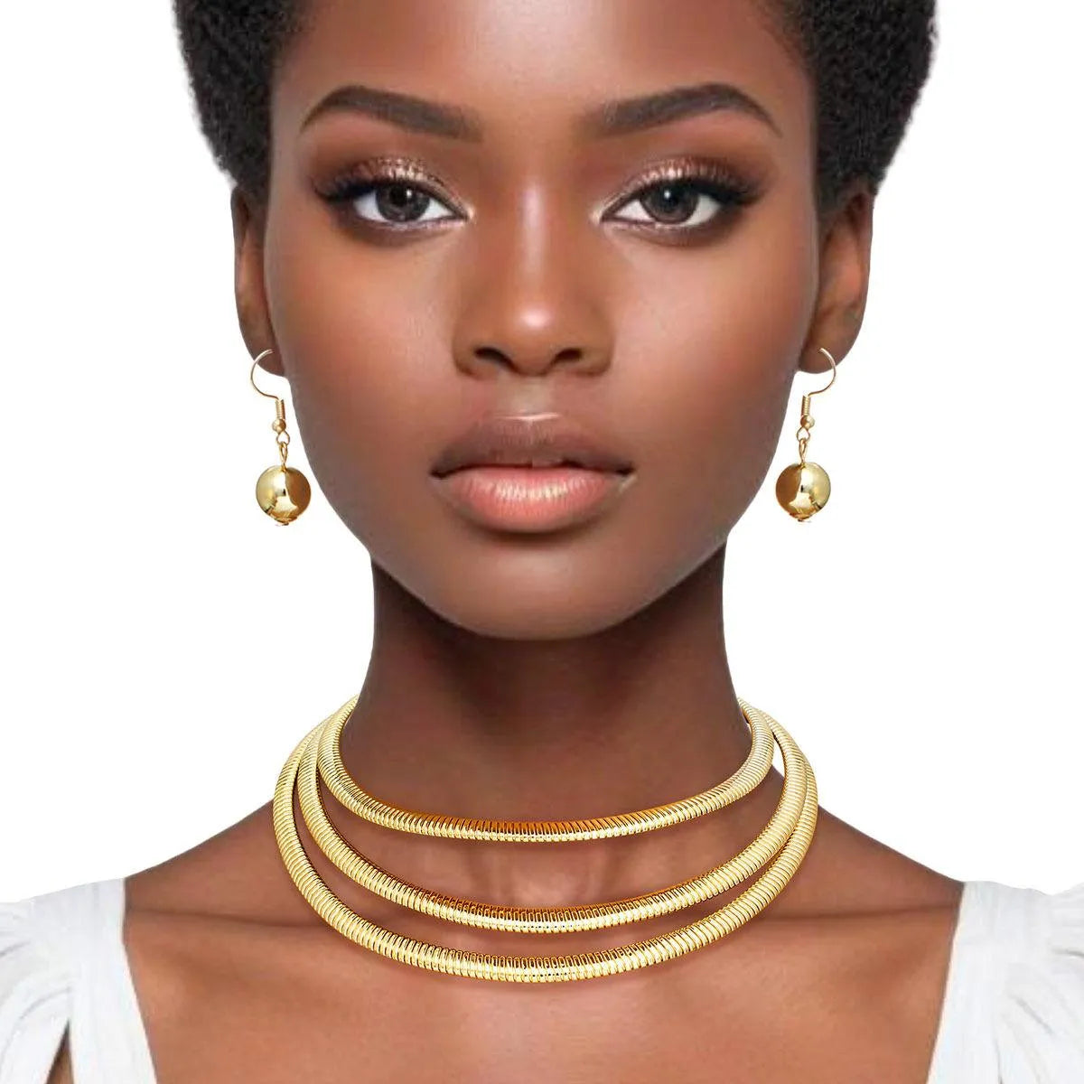 Elevate Your Look with a Gold Graduated Triple Layer Necklace Set - Fashion Jewelry Jewelry Bubble