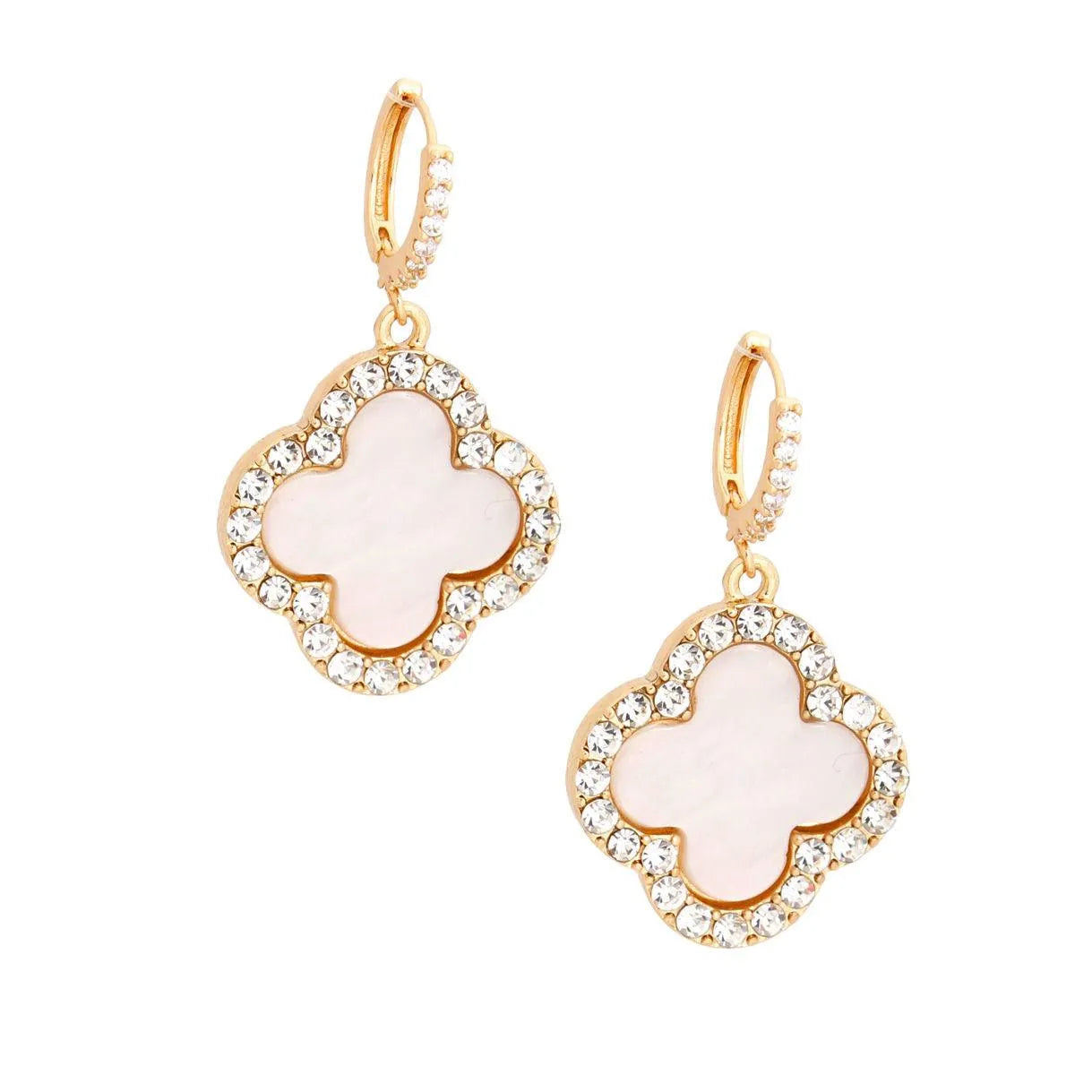 Elevate Your Outfit: Dangle Drop White Clover Earrings Gold Jewelry Bubble