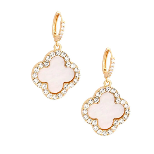 Elevate Your Outfit: Dangle Drop White Clover Earrings Gold Pinktown