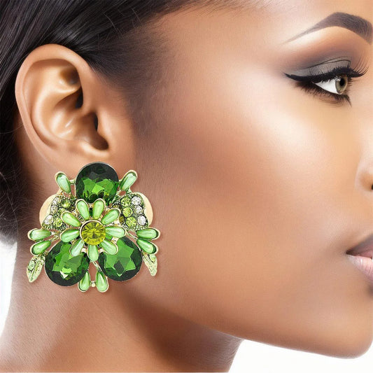 Elevate Your Style: Green Open Flower Earrings Gold Jewelry Pinktown