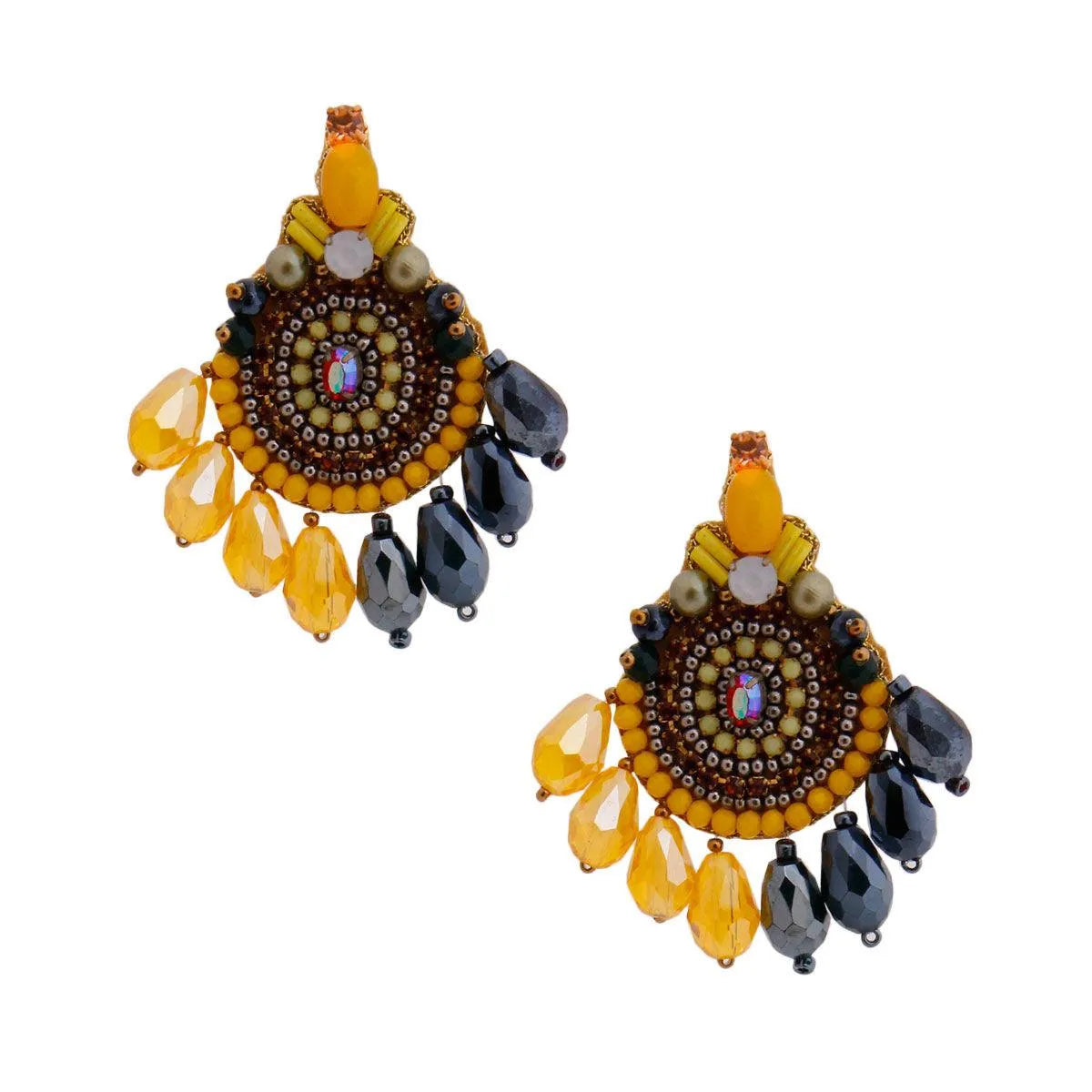 Elevate Your Style: Yellow Teardrop Bead Embroidered Earrings for a Bold Statement Jewelry Bubble