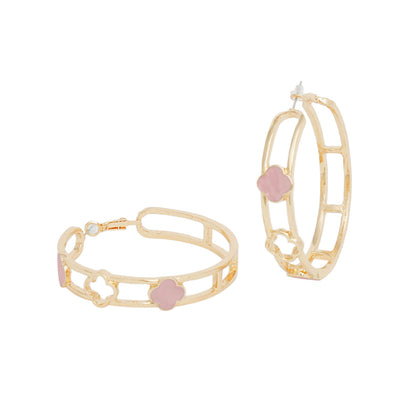 Elevate Your Style with Chic Gold-Tone Pink Clover Hoop Earrings Jewelry Bubble