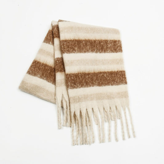 Elevate Your Style with the Women's Fringe Contrast Striped Scarf Jewelry Bubble