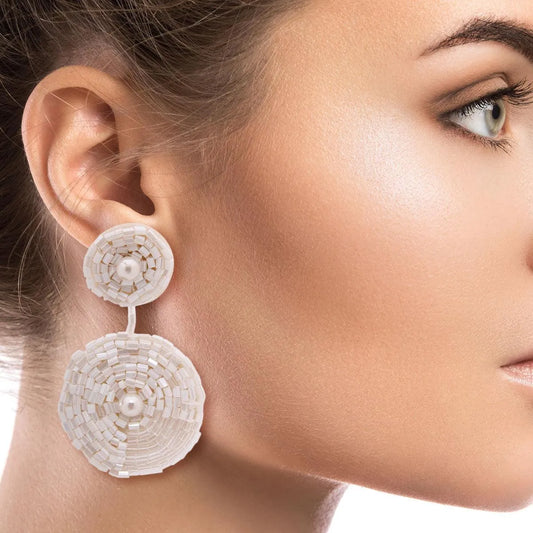 Embroidered Bead Earrings Creamy Pinktown