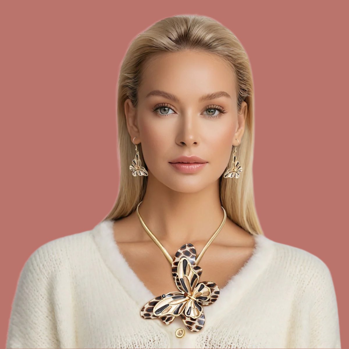 Enchanting Leopard Butterfly Necklace and Earring Set Jewelry Bubble