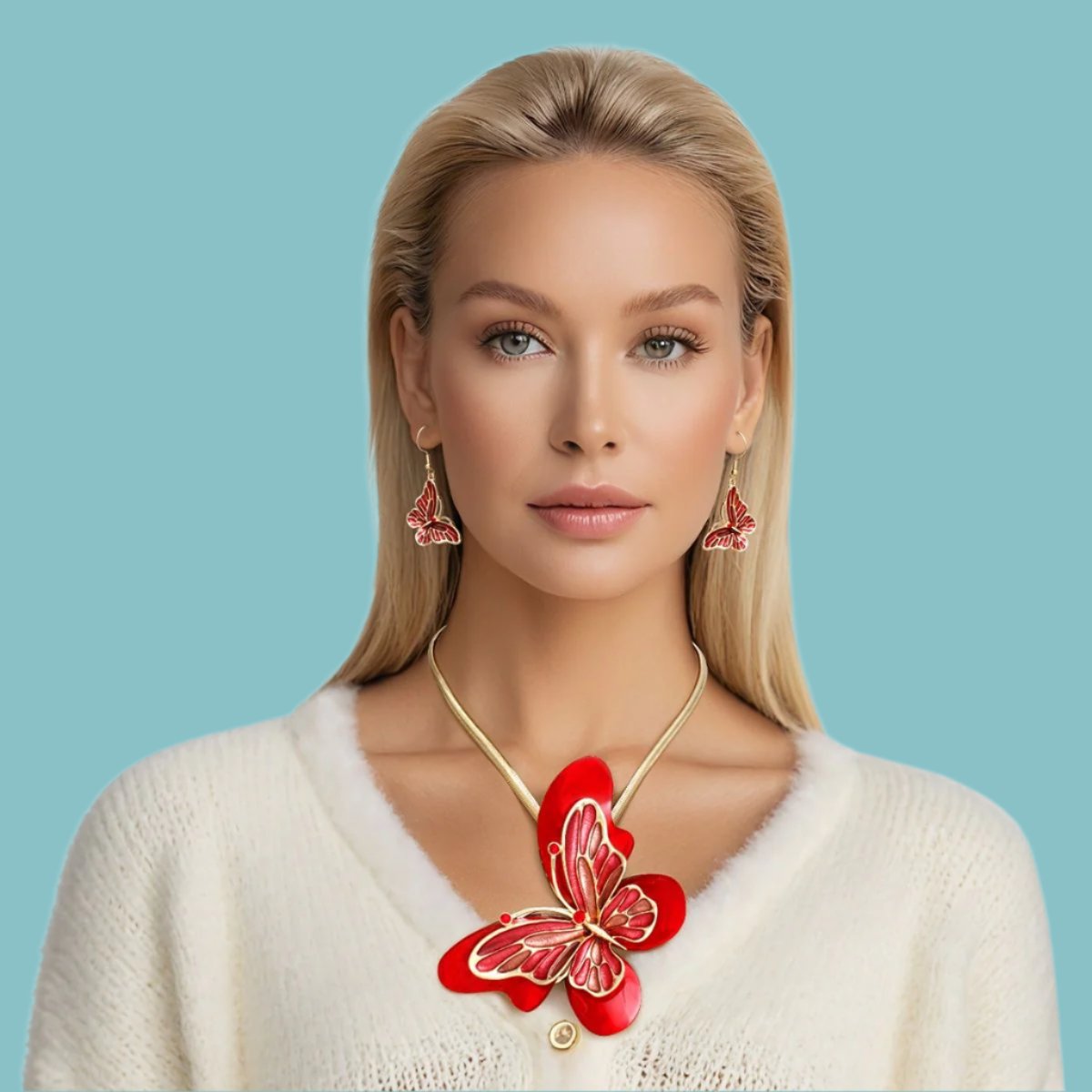 Enchanting Red Butterfly Necklace and Earring Set Jewelry Bubble