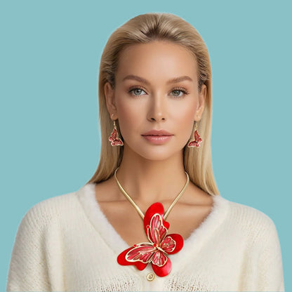 Enchanting Red Butterfly Necklace and Earring Set Jewelry Bubble