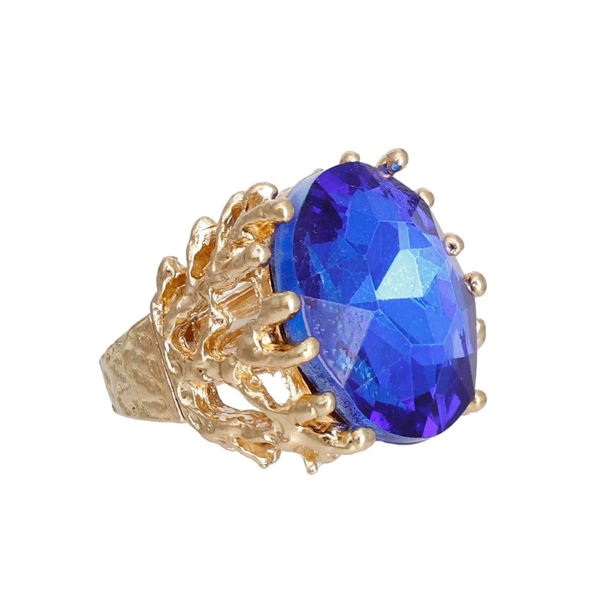 Exceptionally Royal Blue Cocktail Ring Gold Plated Jewelry Bubble