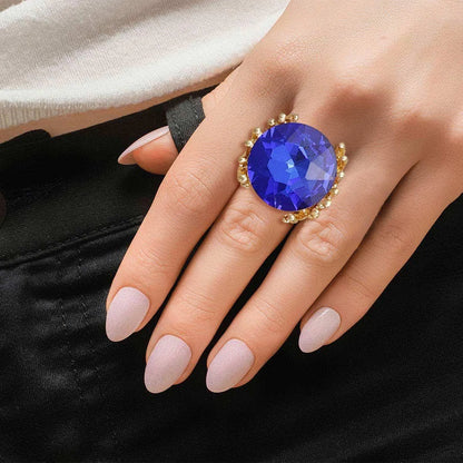 Exceptionally Royal Blue Cocktail Ring Gold Plated Jewelry Bubble