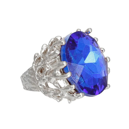 Exceptionally Royal Blue Cocktail Ring Silver Plated Jewelry Bubble