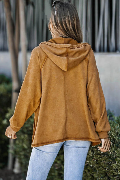 Exposed Seam Drawstring Hooded Jacket with Pockets Jewelry Bubble