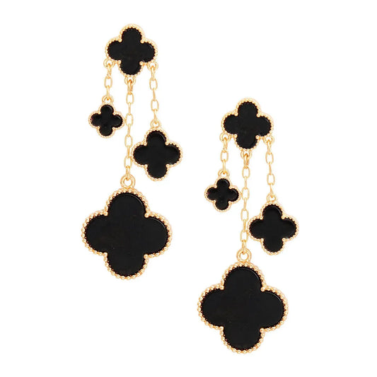 Exquisite Black Clover Drop Dangle Earrings Gold Must-Have Pinktown