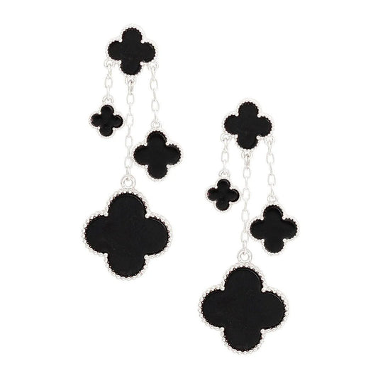 Exquisite Black Clover Drop Dangle Earrings Silver Must-Have Pinktown