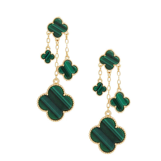 Exquisite Green Clover Drop Dangle Earrings Gold Must-Have Pinktown