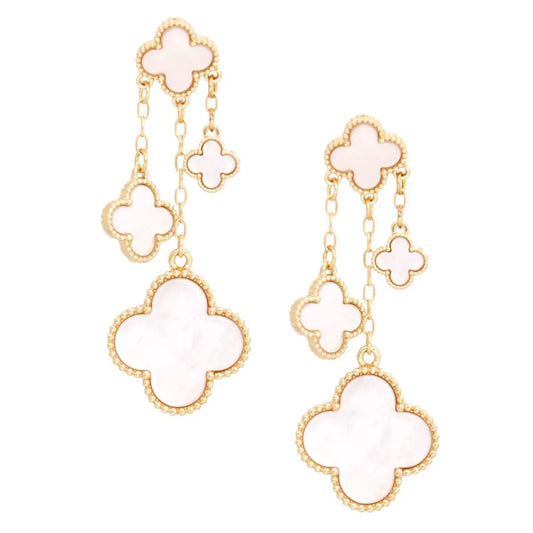 Exquisite White Clover Drop Dangle Earrings Gold Must-Have Pinktown