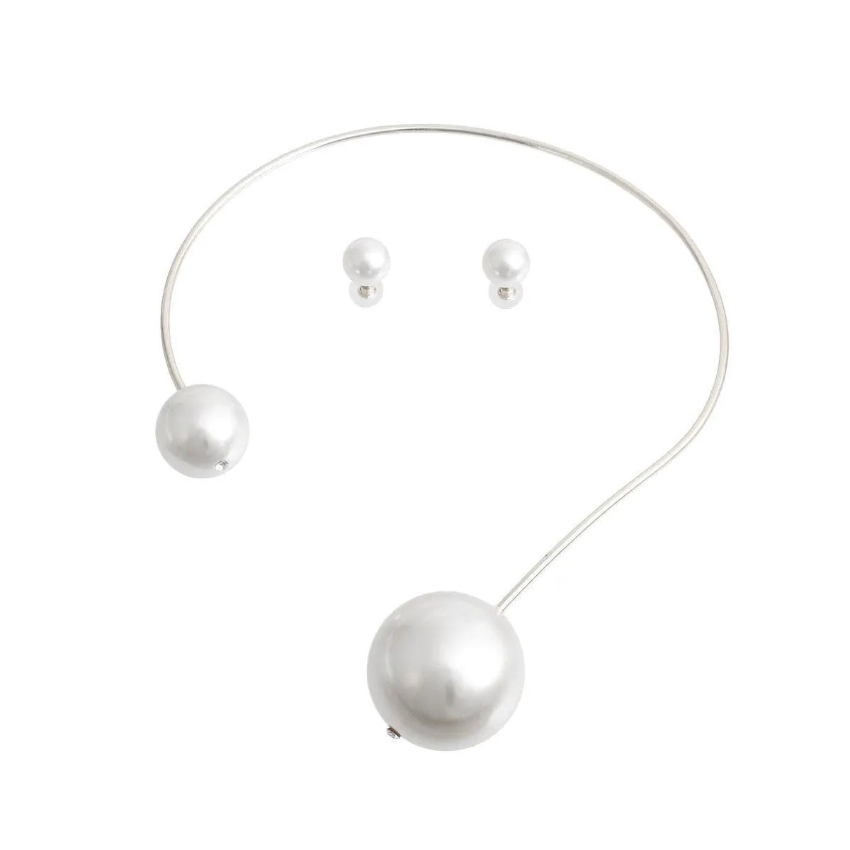 Exquisite White Pearl Bauble Silver Choker Necklace Set | Fashion Jewelry Jewelry Bubble