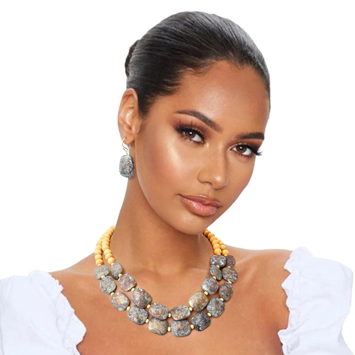 Eye-Catching Flat Bead Layered Necklace Set - Shop Now! Jewelry Bubble