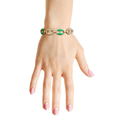 Eye-Catching Matelot Chain Bracelet in Green and Gold Color Jewelry Bubble