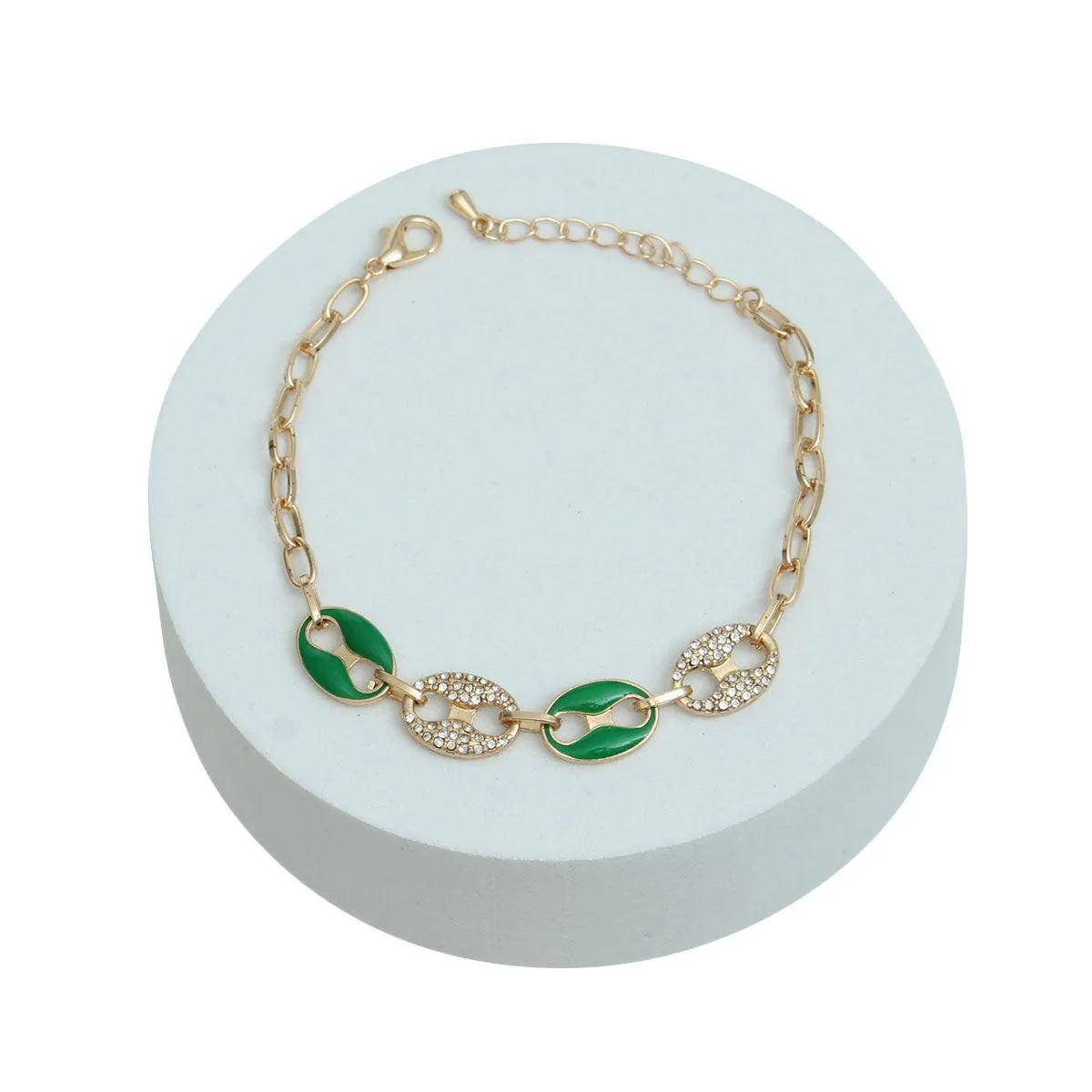 Eye-Catching Matelot Chain Bracelet in Green and Gold Color Jewelry Bubble